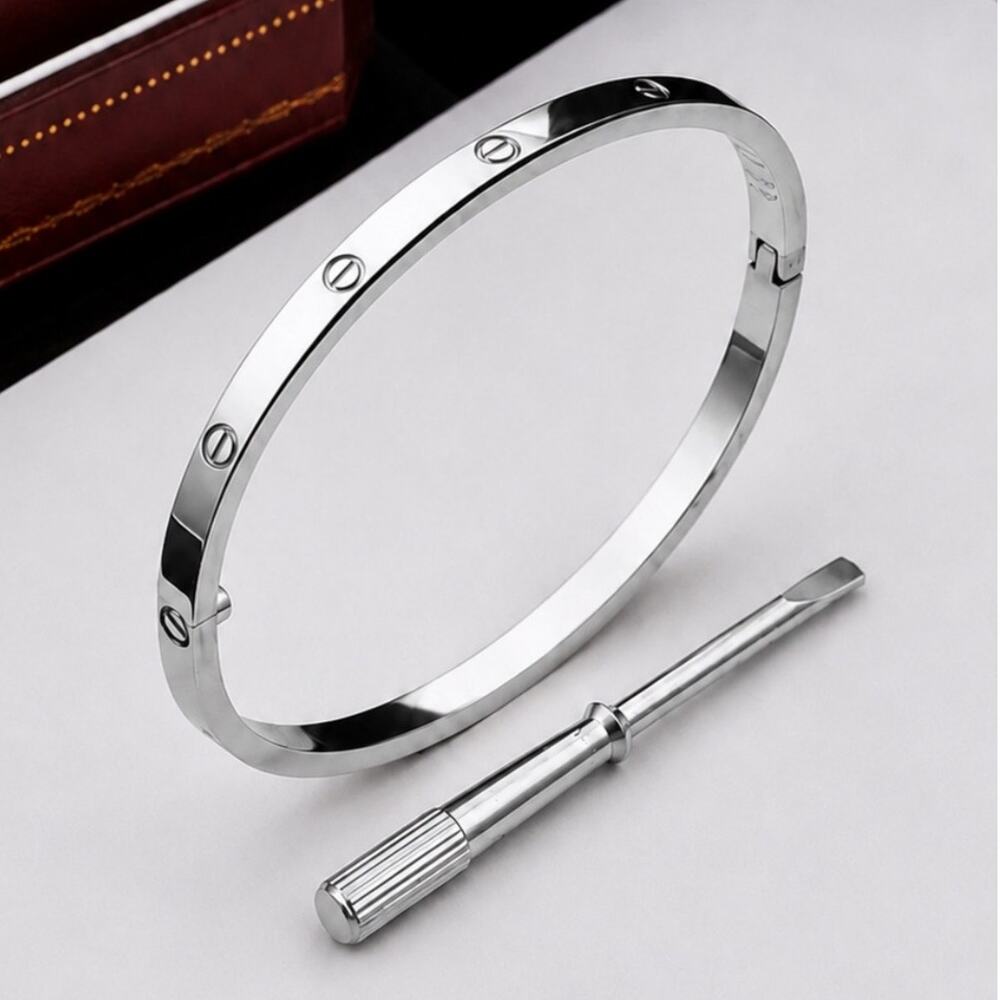 Stamped Love Screwdriver Platinum Silver Thin Version Bangle Bracelet No Stones
